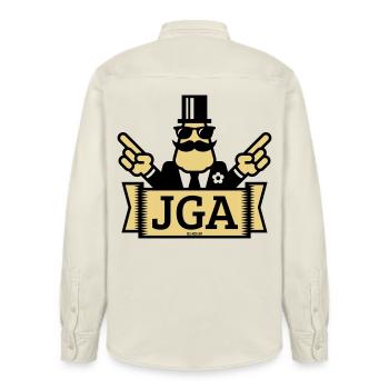 JGA Handzeichen (Junggesellenabschied / 2C) - Relaxed Fit Unisex Organic Hemd von Stanley/Stella - Natur - Hinten - AI Model Male 178 light (178cm)