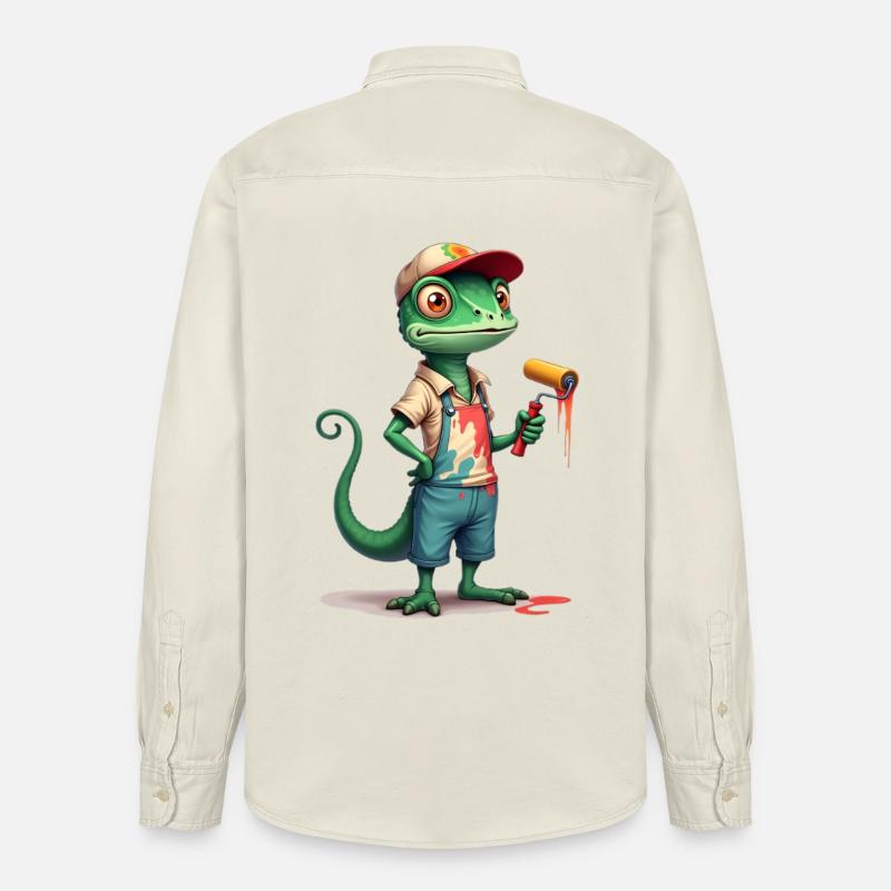 Chamäleon Maler Cartoon mit Farbroller - Relaxed Fit Unisex Organic Hemd von Stanley/Stella - Natur