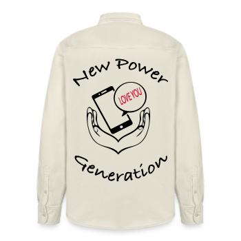 New Power Generation Love Message Design - Relaxed Fit Unisex Organic Hemd von Stanley/Stella - Natur - Hinten - AI Model Male 178 light (178cm)