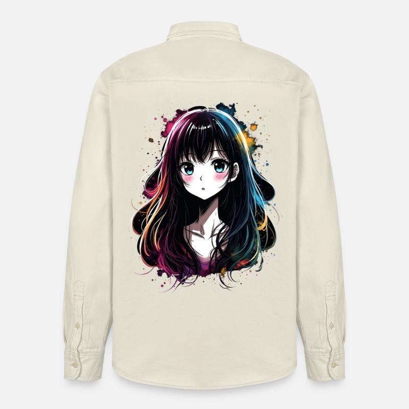 Anime Mädchen mit buntem Farbverlauf - Relaxed Fit Unisex Organic Hemd von Stanley/Stella - Natur