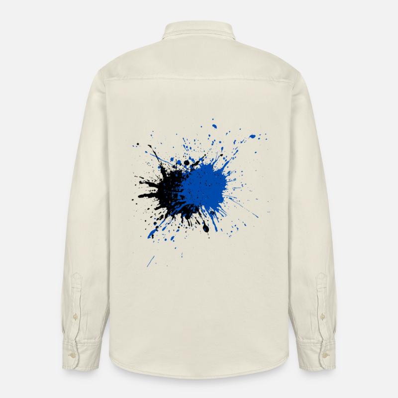 Impression créative d’éclaboussures de peinture bleue - Chemise unisexe coupe décontractée bio Stanley/Stella - écru doux
