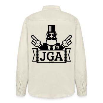 JGA Handzeichen (Junggesellenabschied / 1C) - Relaxed Fit Unisex Organic Hemd von Stanley/Stella - Natur - Hinten - AI Model Male 178 light (178cm)