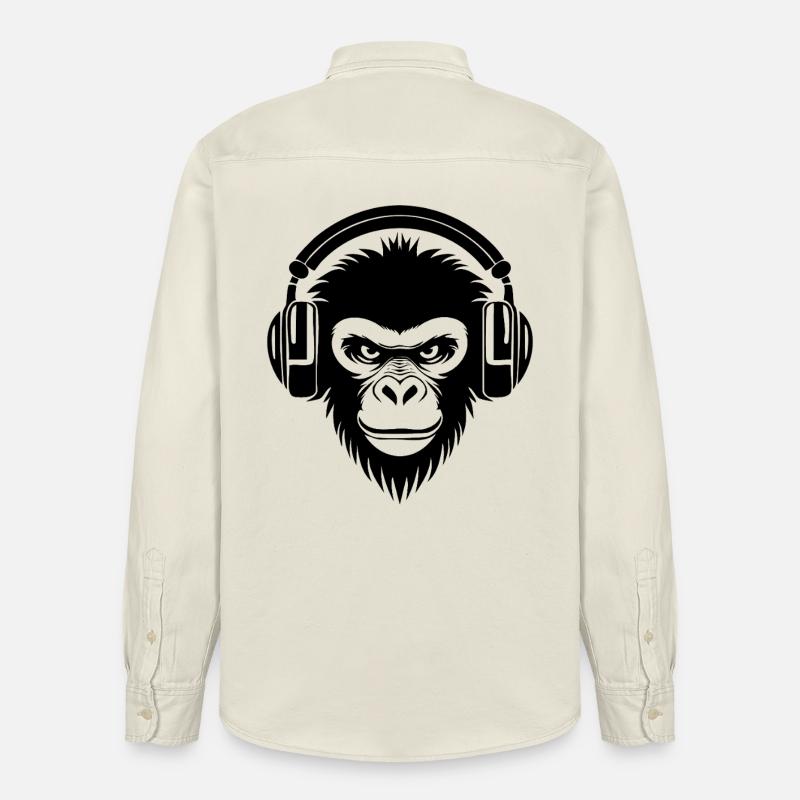 Finsterer Comic-Affe mit Kopfhörern Shirt - Relaxed Fit Unisex Organic Hemd von Stanley/Stella - Natur