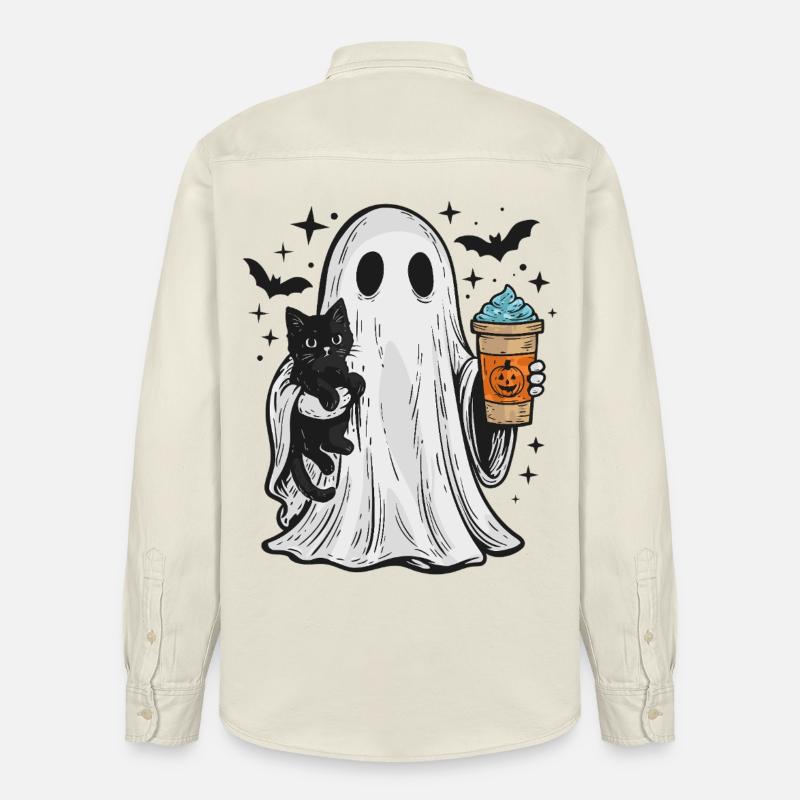 Halloween-Geist mit Katze und Kaffee - Relaxed Fit Unisex Organic Hemd von Stanley/Stella - Natur