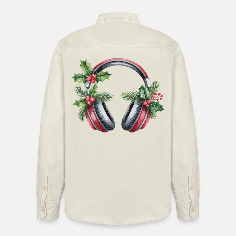Weihnachtskopfhörer mit Tannengrün - Relaxed Fit Unisex Organic Hemd von Stanley/Stella - Natur