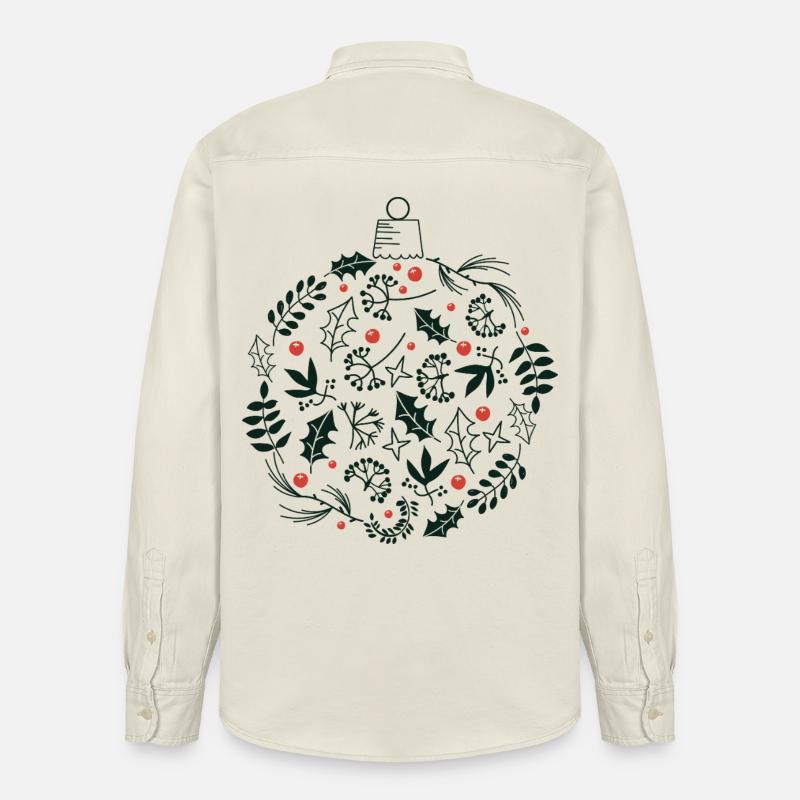 Weihnachtskugel mit Stechpalme und Vogelbeerblättern - Relaxed Fit Unisex Organic Hemd von Stanley/Stella - Natur