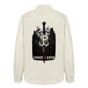Honor i Krew Polish Resistance Art - Relaxed Fit Unisex Organic Shirt by Stanley/Stella - soft Ecru - Back - AI Model Male 178 light (178cm)