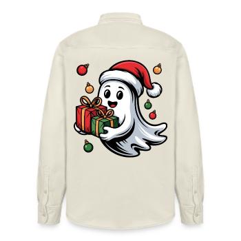 Weihnachtsgeist mit Geschenken - Relaxed Fit Unisex Organic Hemd von Stanley/Stella - Natur - Hinten - AI Model Male 178 light (178cm)