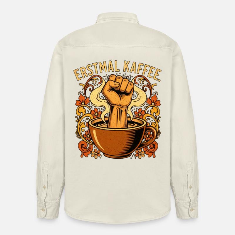 Déclaration de First Coffee Faust - Chemise unisexe coupe décontractée bio Stanley/Stella - écru doux