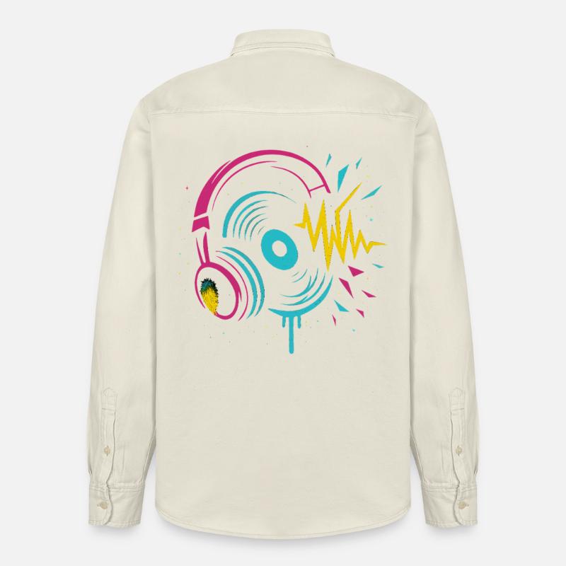Casque néon, vinyle, son techno rave - Chemise unisexe coupe décontractée bio Stanley/Stella - écru doux