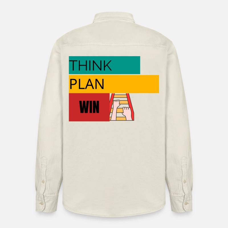 RÉFLÉCHIR · PLAN · WIN – T-shirt motivant - Chemise unisexe coupe décontractée bio Stanley/Stella - écru doux