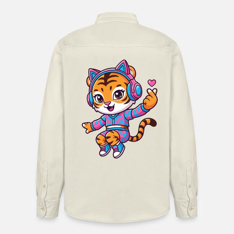 Tigre dansant avec un casque de chat - Chemise unisexe coupe décontractée bio Stanley/Stella - écru doux