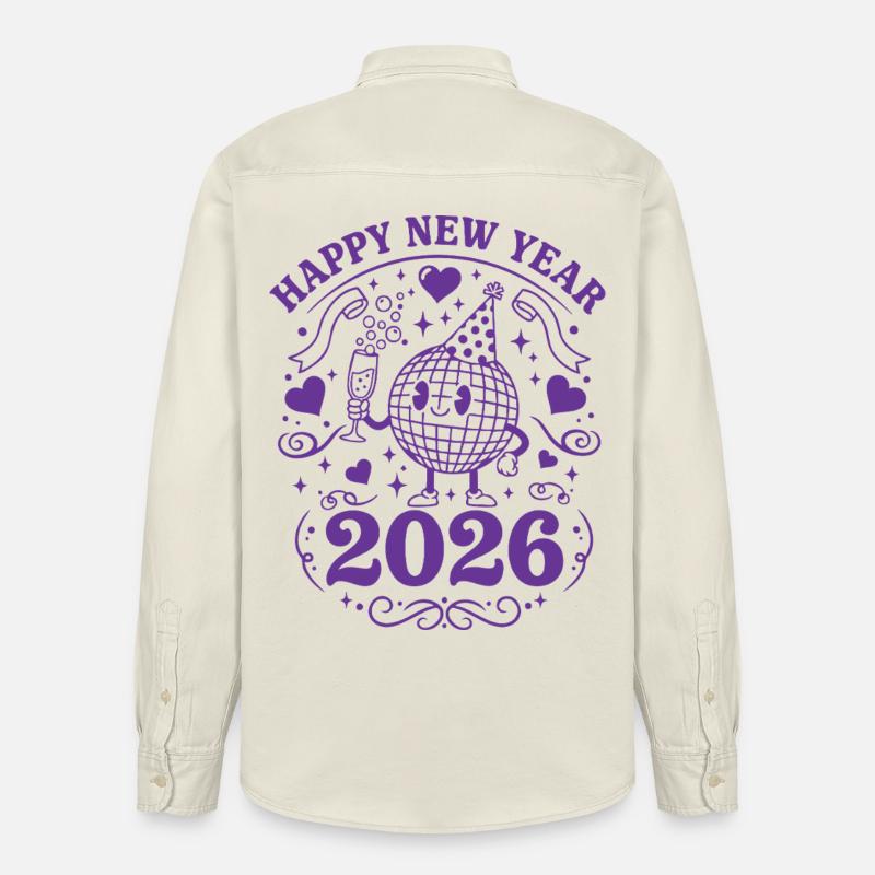 Joyeuse Année 2026 Célébration Globe Festive - Chemise unisexe coupe décontractée bio Stanley/Stella - écru doux