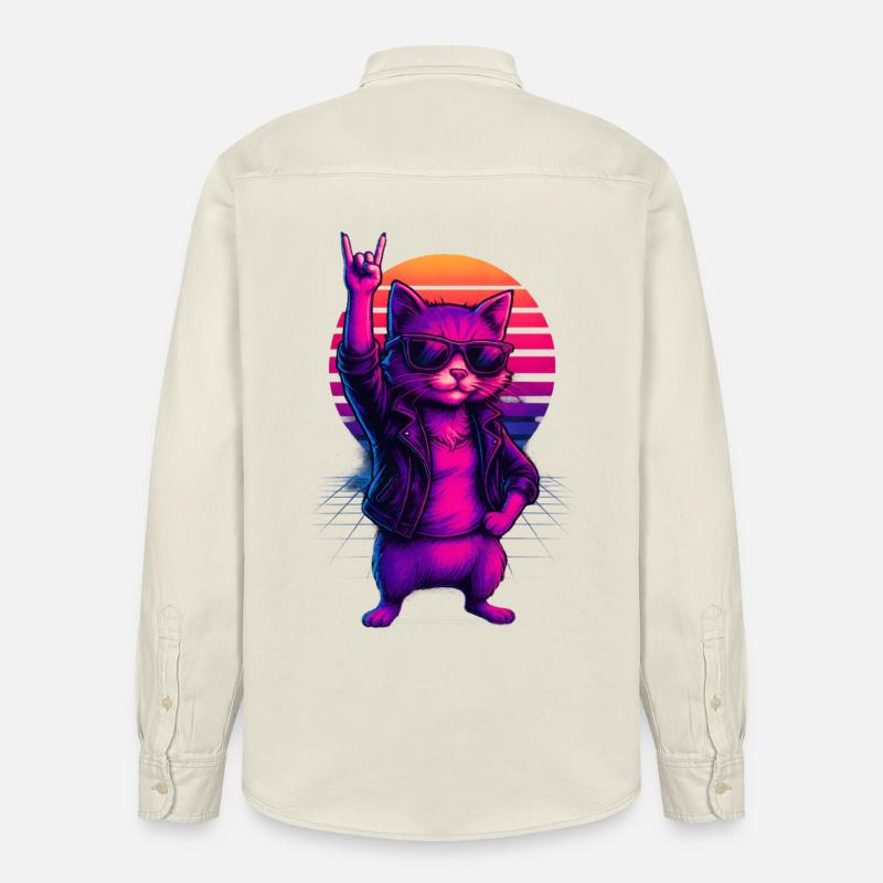 Synthwave Chat Chat Retro Sunset - Chemise unisexe coupe décontractée bio Stanley/Stella - écru doux