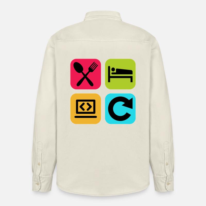 Essen, schlaf, Programm wiederholen, lustiger Zitatcode - Relaxed Fit Unisex Organic Hemd von Stanley/Stella - Natur