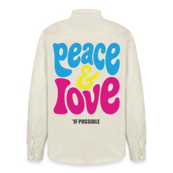 PEACE LOVE #4 - let's talk - Chemise unisexe coupe décontractée bio Stanley/Stella - écru doux - Dos - AI Model Male 178 light (178cm)