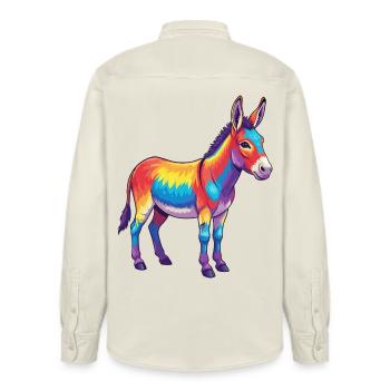 Bunte Eselregenbogen-Pop-Art-Aquarell - Relaxed Fit Unisex Organic Hemd von Stanley/Stella - Natur - Hinten - AI Model Male 178 light (178cm)