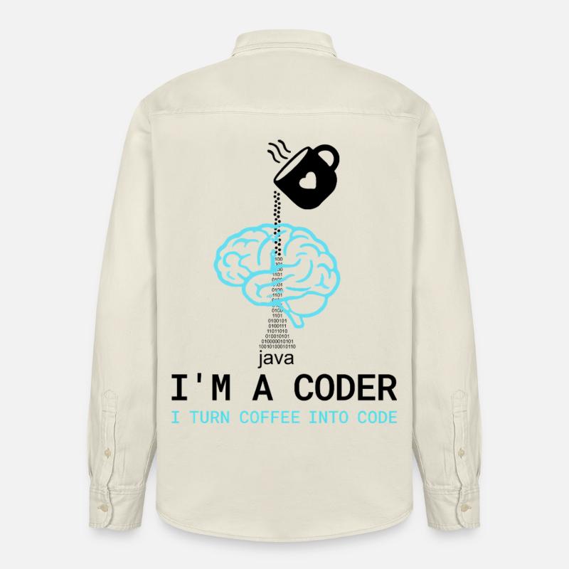 Coder T-Shirt: Coffee into Code – Nerdy Programmie - Relaxed Fit Unisex Organic Hemd von Stanley/Stella - Natur