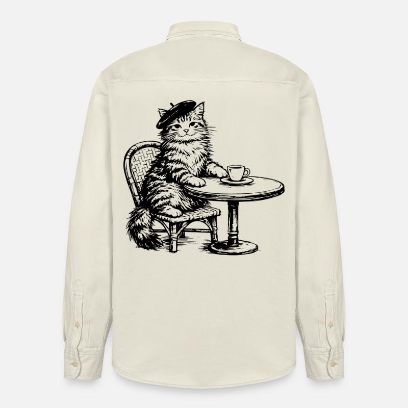 Gatto con Basco al Caffè - Design Retro Vintage - Camicia unisex vestibilità rilassata bio di Stanley/Stella - ecru morbido
