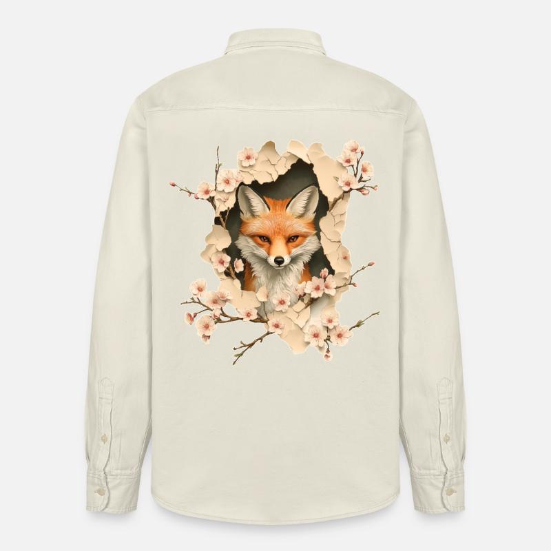 Fuchs mit Kirschblüten - Relaxed Fit Unisex Organic Hemd von Stanley/Stella - Natur