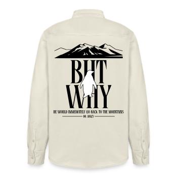 But Why Penguin Meme Minimalist Art - Relaxed Fit Unisex Organic Hemd von Stanley/Stella - Natur - Hinten - AI Model Male 178 light (178cm)