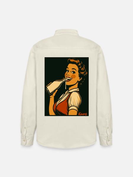 Retro Dame mit Milch Getränk - Relaxed Fit Unisex Organic Hemd von Stanley/Stella - Natur