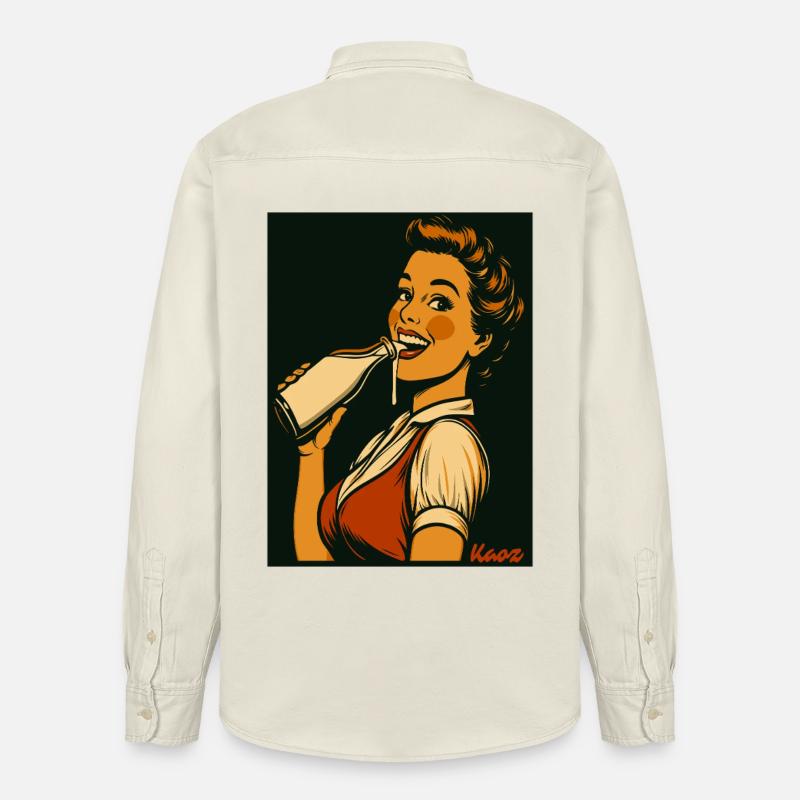 Retro Dame mit Milch Getränk - Relaxed Fit Unisex Organic Hemd von Stanley/Stella - Natur