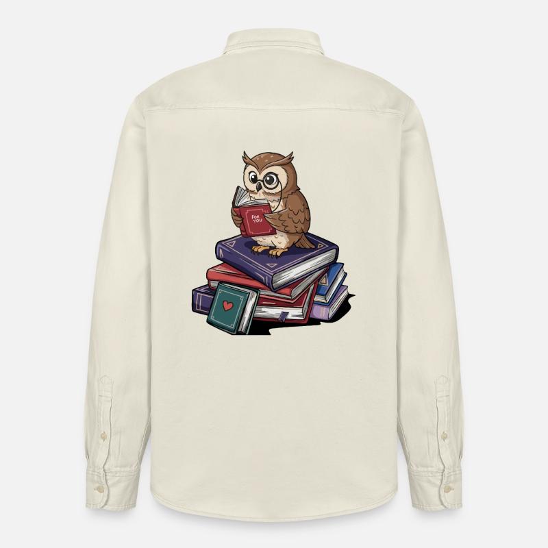 Bücherwurm-Eule-Vogel liest Bücher Kunst - Relaxed Fit Unisex Organic Hemd von Stanley/Stella - Natur