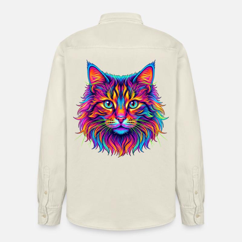 Neon Katzenkopf Farbexplosion - Relaxed Fit Unisex Organic Hemd von Stanley/Stella - Natur