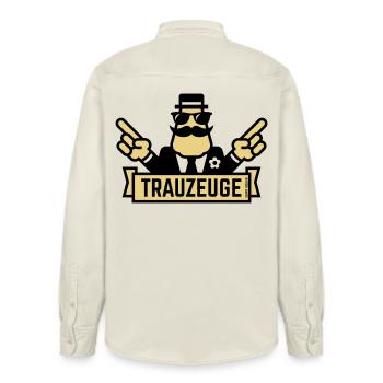 Trauzeuge Handzeichen (Polterabend / JGA / 2C) - Relaxed Fit Unisex Organic Hemd von Stanley/Stella - Natur - Hinten - AI Model Male 178 light (178cm)