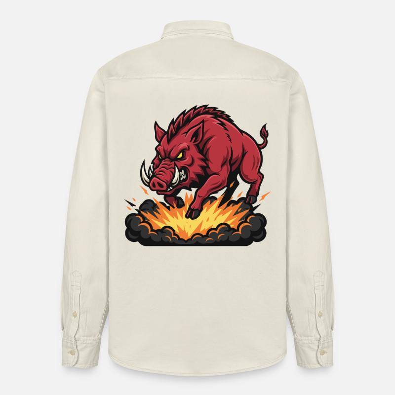 Sanglier Rouge Feu Explosion Mascotte Boar - Chemise unisexe coupe décontractée bio Stanley/Stella - écru doux