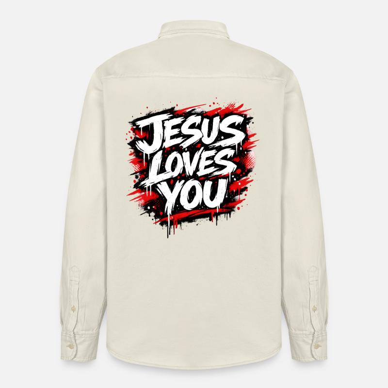 Déclaration de graffiti Jésus t’aime - Chemise unisexe coupe décontractée bio Stanley/Stella - écru doux