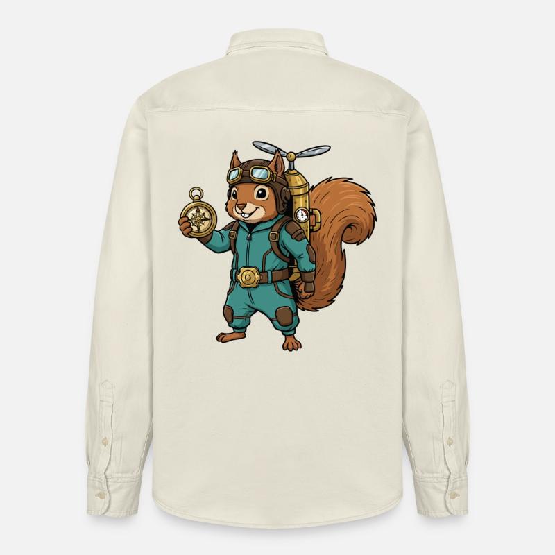 Squirrel Steampunk Aviator Jetpack Compass - Relaxed Fit Unisex Organic Shirt by Stanley/Stella - soft Ecru
