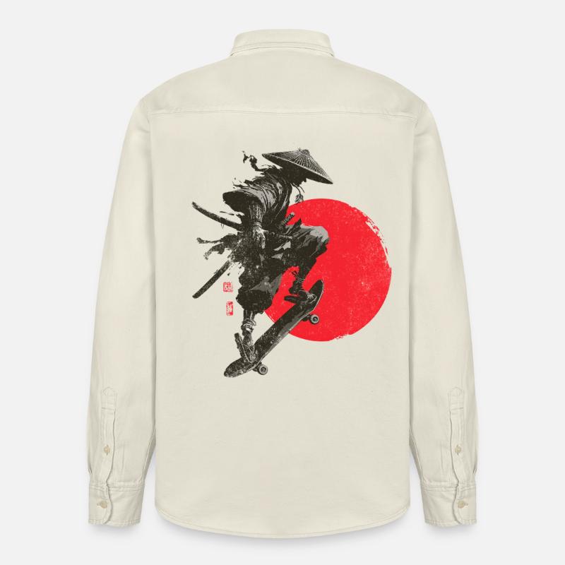 Silhouette eines Samurai-Skaters mit roter Sonne - Relaxed Fit Unisex Organic Hemd von Stanley/Stella - Natur