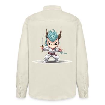 Chibi Warrior with Katana - Relaxed Fit Unisex Organic Shirt by Stanley/Stella - soft Ecru - Back - AI Model Male 178 light (178cm)