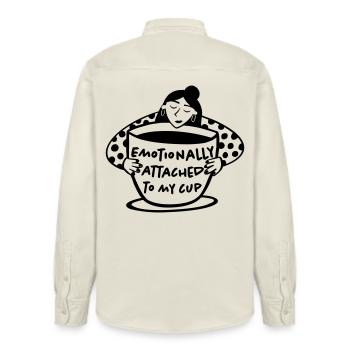 Emotional an meinen Becher gebunden - Relaxed Fit Unisex Organic Hemd von Stanley/Stella - Natur - Hinten - AI Model Male 178 light (178cm)