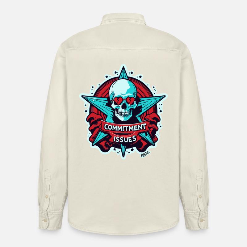 Commitment Issues Skull Badge - Relaxed Fit Unisex Organic Shirt by Stanley/Stella - soft Ecru