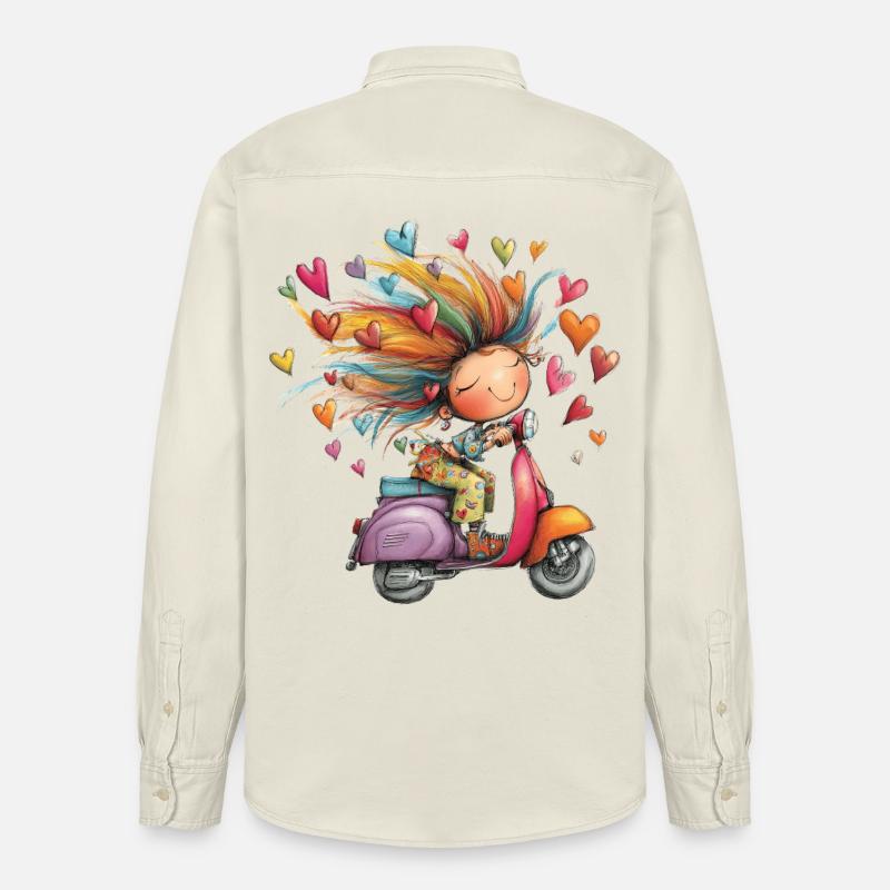 Rollerliebe - Mädchen auf Roller – bunter Sommer - Relaxed Fit Unisex Organic Hemd von Stanley/Stella - Natur