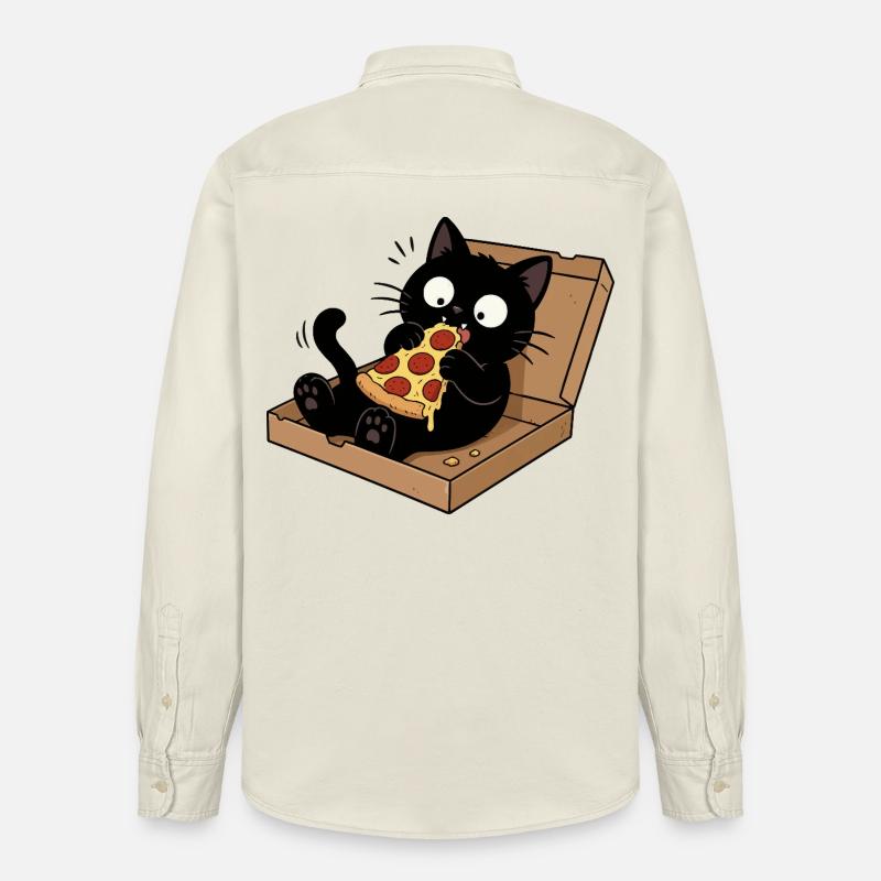 Chat noir savourant une pizza - Chemise unisexe coupe décontractée bio Stanley/Stella - écru doux