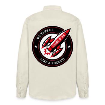 Class Of 26 – We Take Of Like A Rocket! (NEG Red) - Relaxed Fit Unisex Organic Shirt by Stanley/Stella - soft Ecru - Back - AI Model Male 178 light (178cm)