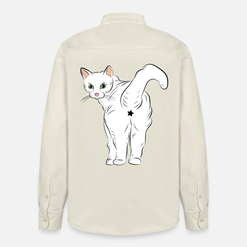 Chat blanc avec logo étoile - Chemise unisexe coupe décontractée bio Stanley/Stella - écru doux