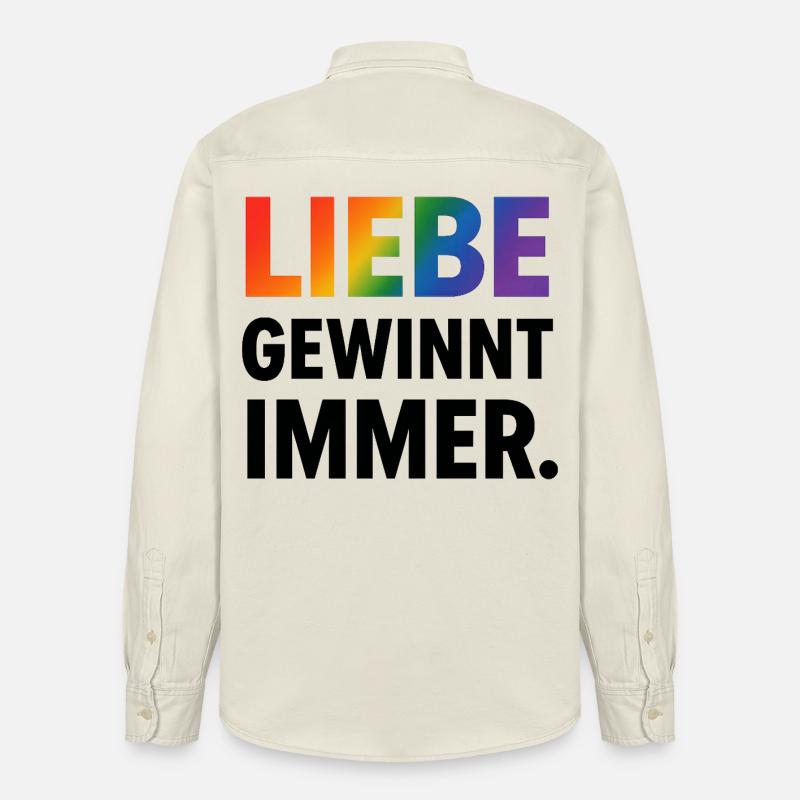 Regenbogen Spruch Liebe Gewinnt Immer - Relaxed Fit Unisex Organic Hemd von Stanley/Stella - Natur