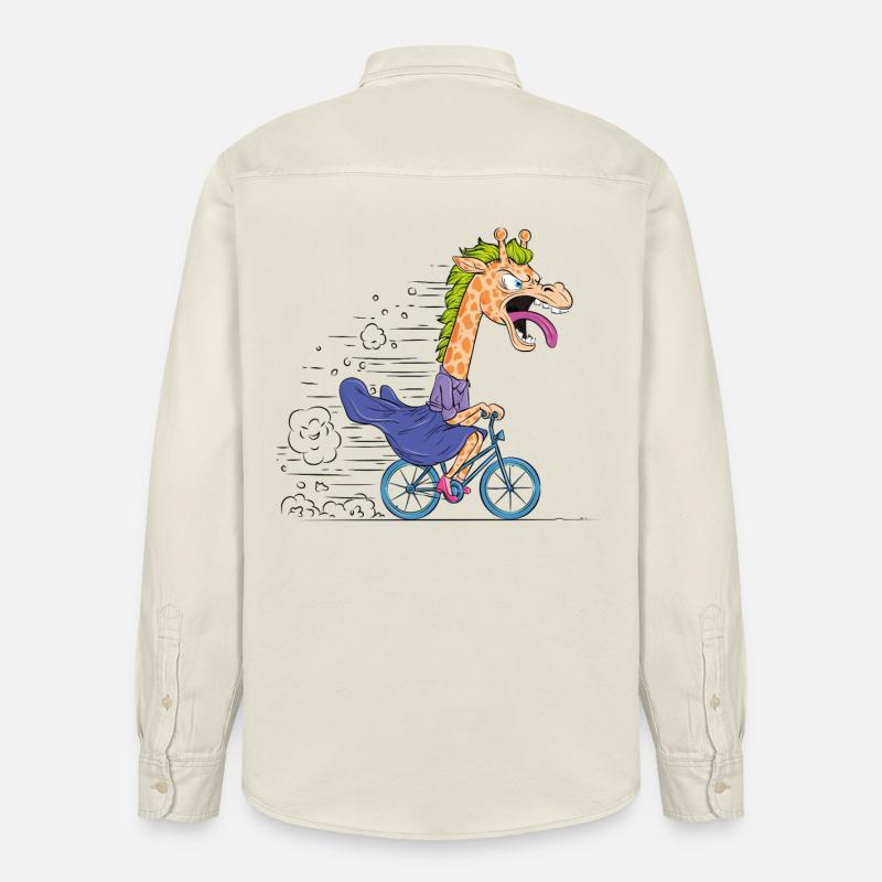 Dessin animé Girafe sur Vélo - Chemise unisexe coupe décontractée bio Stanley/Stella - écru doux