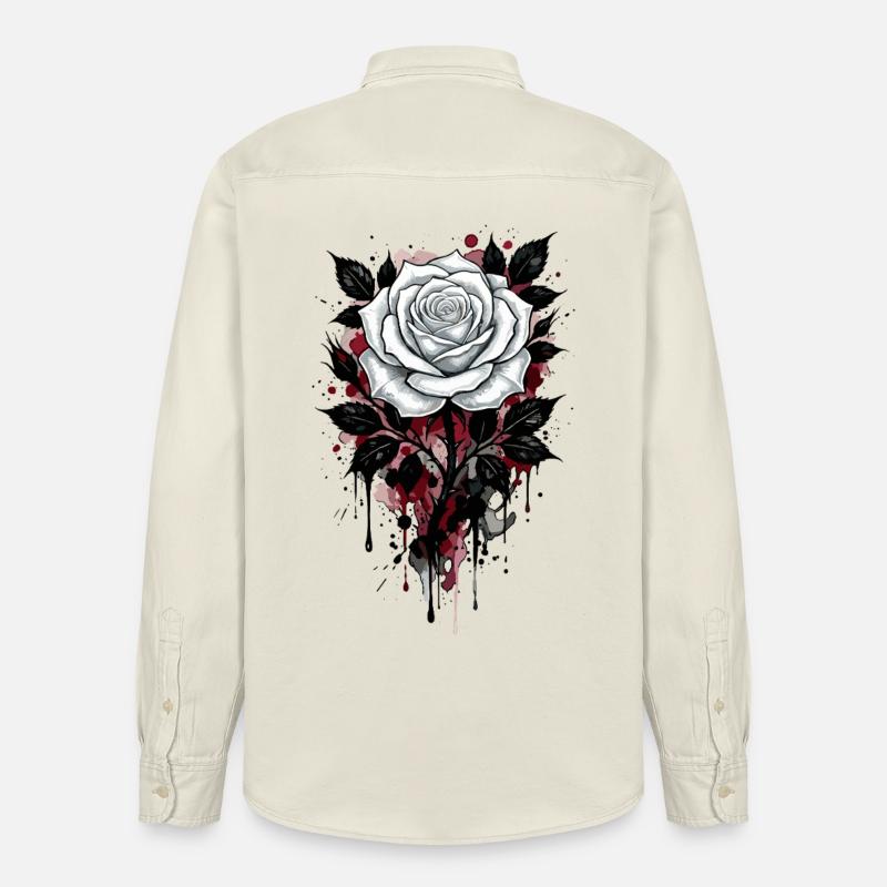 Rose, Rose Blanche, Rose et Fleurs - Chemise unisexe coupe décontractée bio Stanley/Stella - écru doux