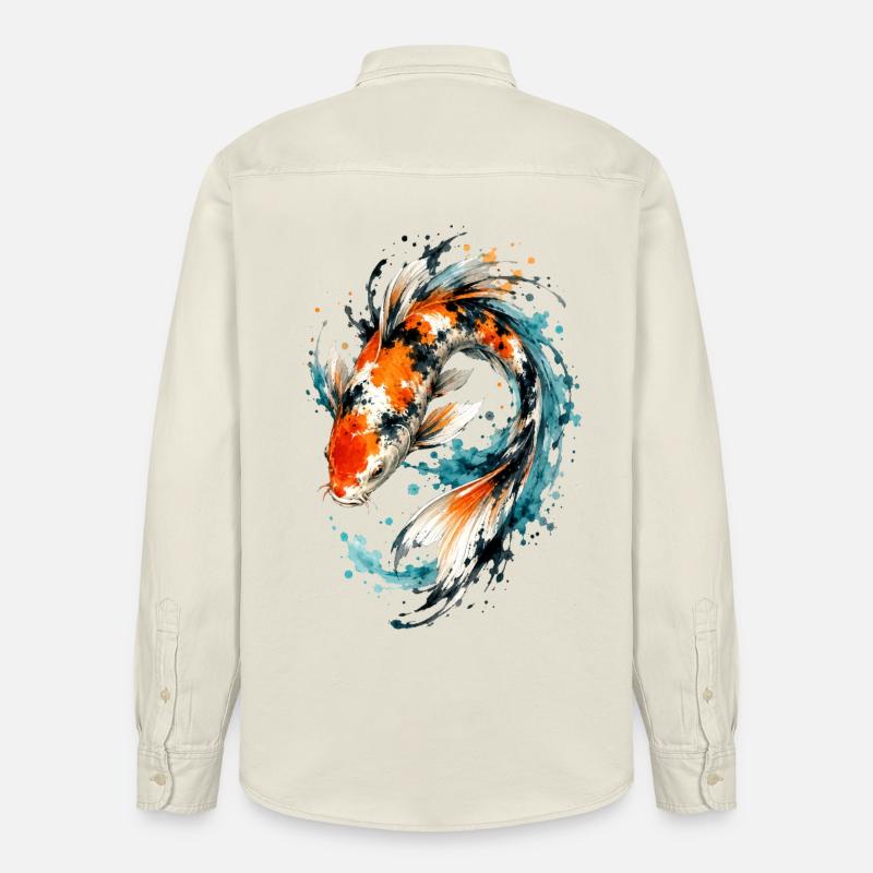 Éclaboussure de carpes koi aquarelle - Chemise unisexe coupe décontractée bio Stanley/Stella - écru doux