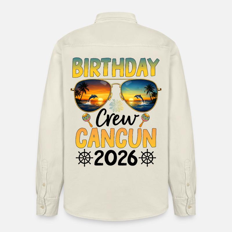 Équipe d’anniversaire Cancún 2026 - Chemise unisexe coupe décontractée bio Stanley/Stella - écru doux