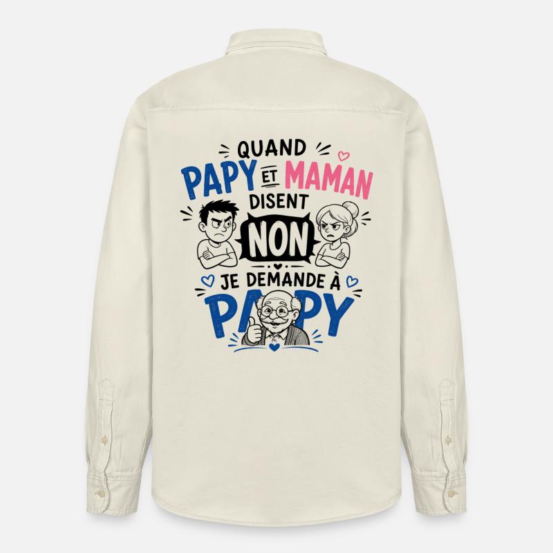 Je demande à Papy ! - Chemise unisexe coupe décontractée bio Stanley/Stella - écru doux