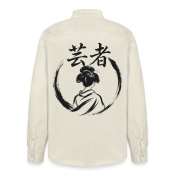 Geisha Enso Zen - Dos Kimono Kanji Geisha Art Japo - Chemise unisexe coupe décontractée bio Stanley/Stella - écru doux - Dos - AI Model Male 178 light (178cm)