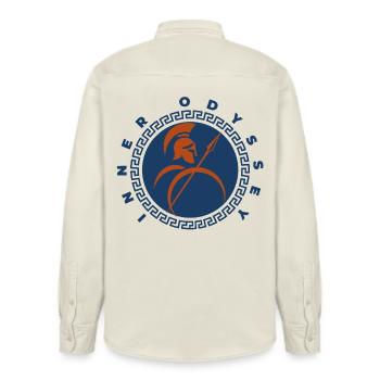 Inner Odyssey Mythical Warrior - Relaxed Fit Unisex Organic Shirt by Stanley/Stella - soft Ecru - Back - AI Model Male 178 light (178cm)
