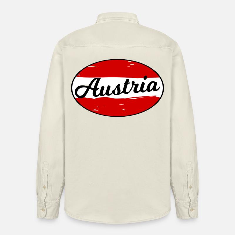 Austria Script Logo on Red - Relaxed Fit Unisex Organic Shirt by Stanley/Stella - soft Ecru